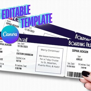 Cruise Ticket Boarding Pass Template, Editable Surprise Trip Vacation Gift Voucher, Canva Instant Download Cruises SVGStyles