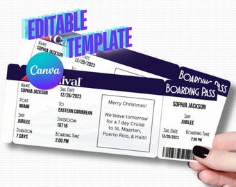 Cruise Ticket Boarding Pass Template, Editable Surprise Trip Vacation Gift Voucher, Canva Instant Download Cruises SVGStyles