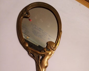 Miroir à main femme nue art nouveau // art nouveau mirror nymph vintage hand-mirror