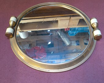 Spiegeltablett mit Vintage-Holzgriff aus Messing