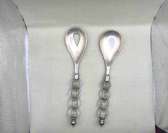 Vorlegebesteck, versilberte Metall- und Glasperlen, Metallperlen. uralt