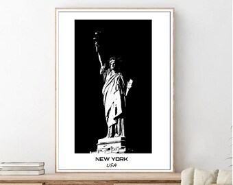 New York Print | Travel Poster | New York City  | NY Wall Art Decor | Statue of Liberty Print