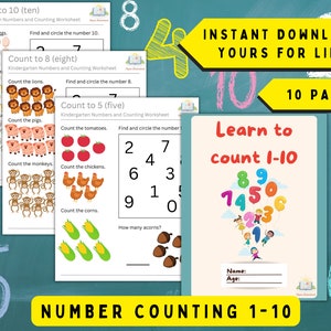 Learn Numbers 1 to 10: Fun Counting Workbook for Kids - Digital Download | Printable Workbook for Kindergarten, Preschool, Homeschool