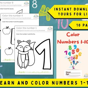 Learn Numbers 1-10 and Color | Workbook for Kids - Educational and Fun Activity Book for Preschool and Kindergarten | Printable Worksheets