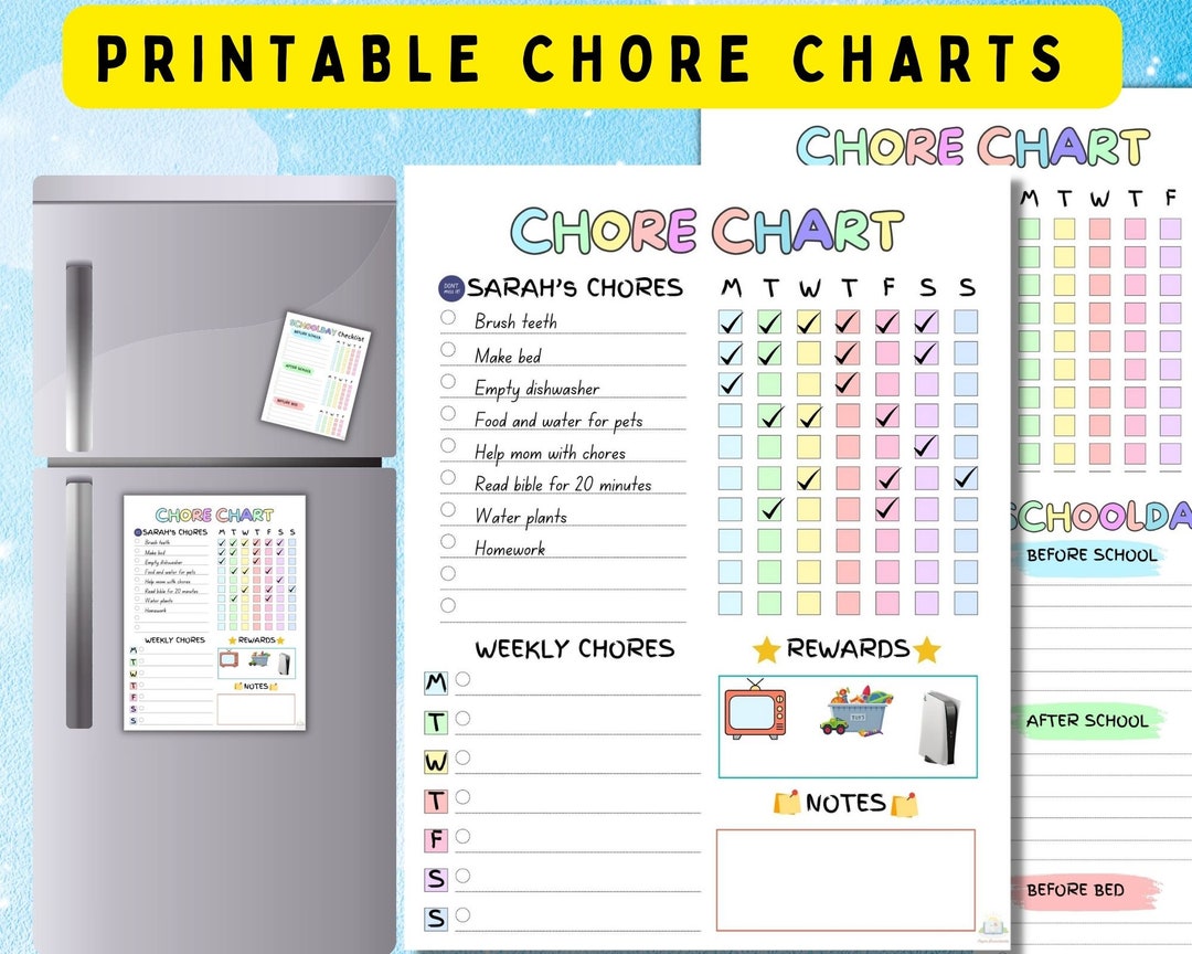 Printable Chore Chart Template Kid friendly Handwritten Task Tracker