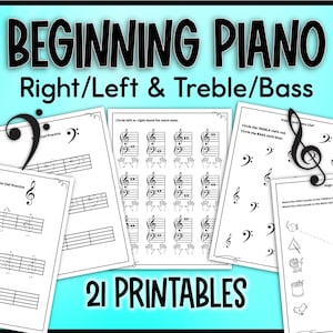 Beginning Piano Lessons: Theory Worksheets for Right/Left Hand and Treble/Bass, High & Low / Basic Music Theory / Preschool Piano for Kids