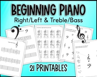 Beginning Piano Lessons: Theory Worksheets for Right/Left Hand and Treble/Bass, High & Low / Basic Music Theory / Preschool Piano for Kids