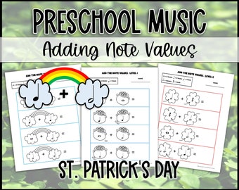 St Patrick's Day Rhythm Worksheets: Music Math to Review Basic Note Values for Beginning Music Theory or Preschool Piano Lessons
