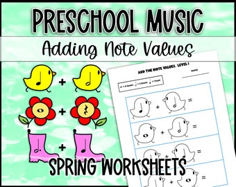 Spring or Easter Rhythm Worksheets: Music Math to Review Basic Note Values for Beginning Music Theory or Preschool Piano Lessons
