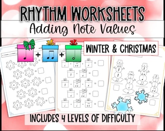 Winter and Christmas Music Rhythm Worksheets: Adding Note Values Music Math | Elementary General Music Class or Music Sub with Answer Keys