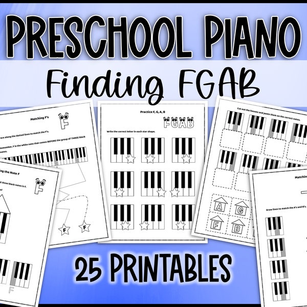 Preschool Piano Worksheets - Activities to Practice Finding FGAB Beginning Piano for Kids Toddler Piano Navigation Piano Prep Piano at Home