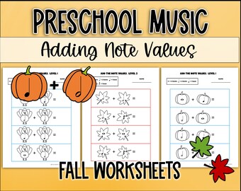 Fall or Thanksgiving Rhythm Worksheets: Music Math to Review Basic Note Values for Beginning Music Theory or Preschool Piano Lessons