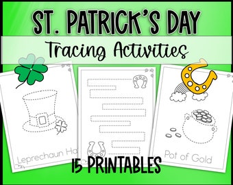 St Patricks Day Preschool Tracing and Coloring Pages - 10 Tracing Activities + 5 Matching Coloring Sheets, Pen Control, Fine Motor Skills