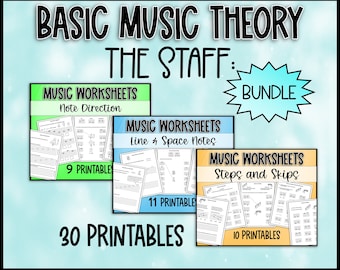 Basic Music Theory BUNDLE - Line and Space Notes, Note Direction, Steps and Skips - General Music/Chorus/Piano Lessons/Vocal/Sight Reading