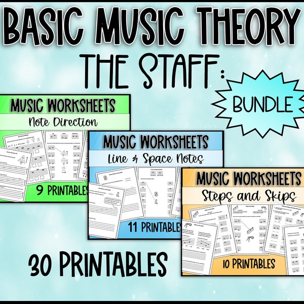 Basic Music Theory BUNDLE - Line and Space Notes, Note Direction, Steps and Skips - General Music/Chorus/Piano Lessons/Vocal/Sight Reading