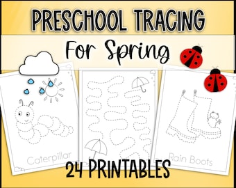 Spring Preschool Tracing and Preschool Coloring Pen Control Fine Motor Skills - 16 Tracing Activities + 8 Matching Coloring Sheets
