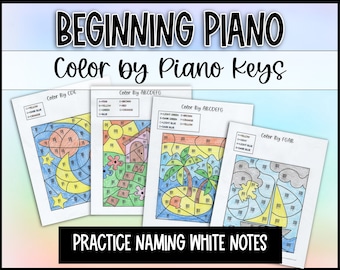 Color by Piano Note: Naming White Keys Beginning Music Worksheets Navigate the Piano, Beginning Piano Lesson Worksheets, Keyboard Navigation