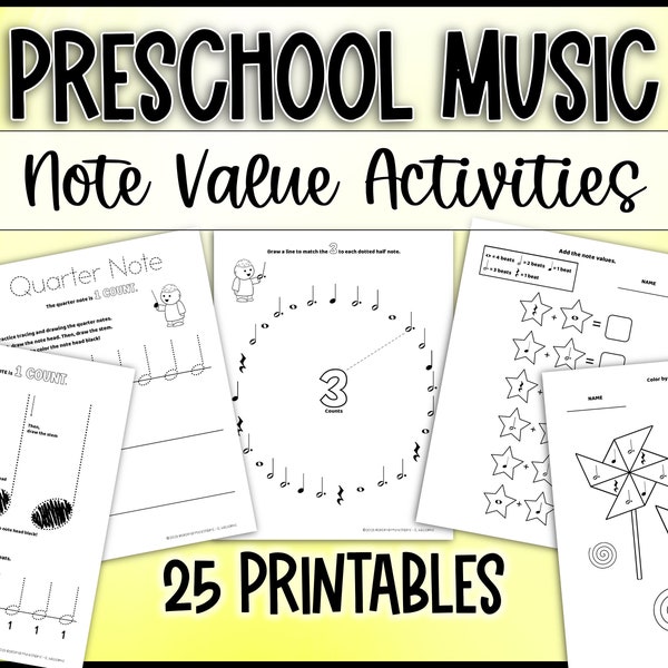 Vorschul-Musikrhythmus-Arbeitsblätter, Grundton-Werte-Aktivitäten für die Vorschule, Klavier für die Vorschule