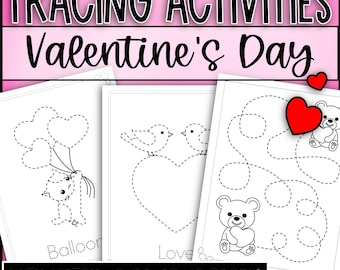 Valentine's Day Preschool Tracing and Preschool Coloring, Toddler Pre-Writing and Fine Motor Skills - Tracing Lines and Tracing Pictures