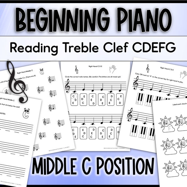 Treble Clef Note Reading for Beginning Piano in Middle C Position Right Hand / Basic Music Theory / Sight Reading / Preschool Piano for Kids