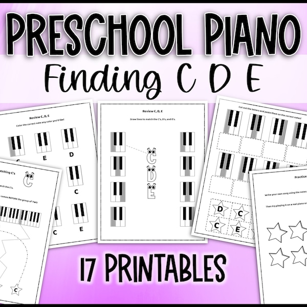 Preschool Piano Worksheets: Activities to Practice Finding CDE, Beginning Piano for Kids Toddler Piano Navigation Piano Prep Piano at Home