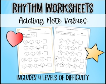 Rhythm Worksheets Adding Note Values / Music Addition / Music Math / Worksheets for General Music or Piano Lessons for Elementary or Middle