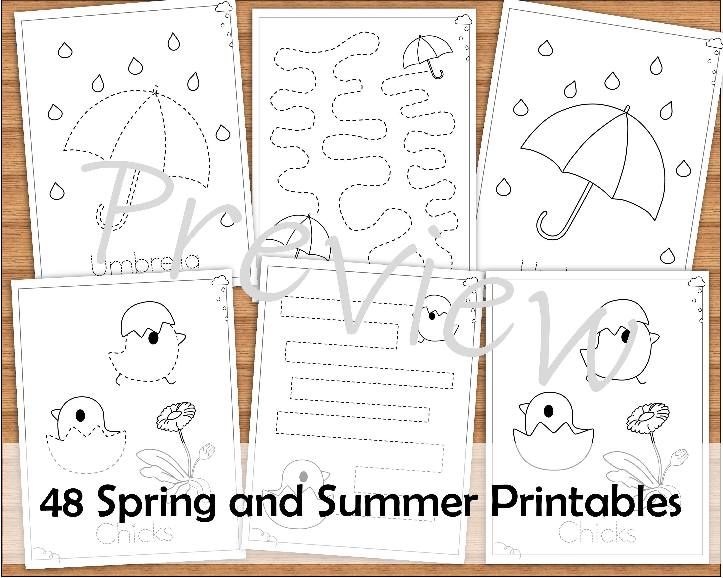 Spring & Summer Preschool Tracing and Coloring, Pen Control, Fine Motor ...