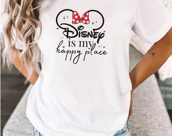 Disney is my happy place tshirt, Disney tee, Disney is my happy place shirt, WDW shirt, Magic Kingdom Tee shirt, Minnie ears shirt happy