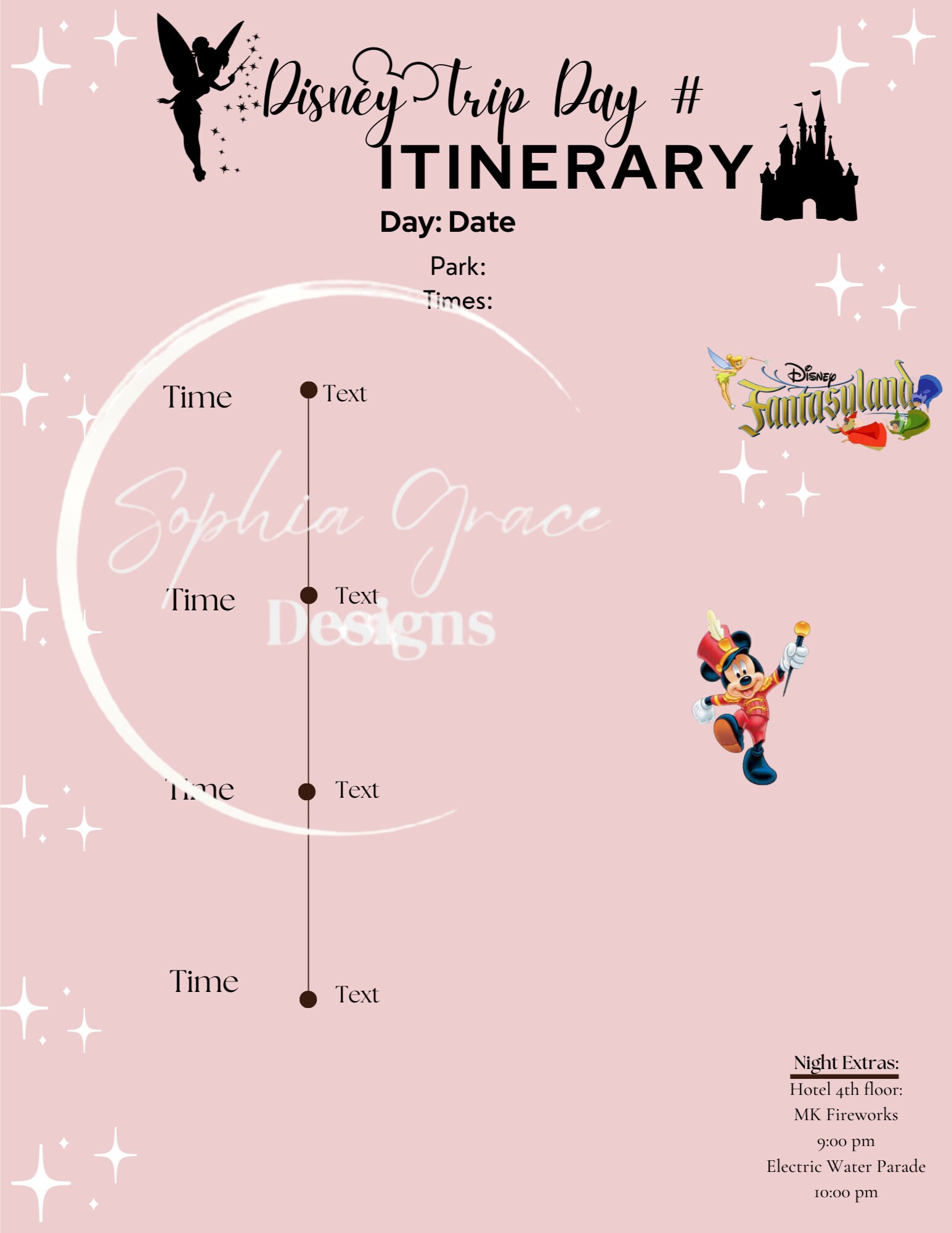 WDW Itinerary Template, Editable Travel Template, Canva Custom Travel