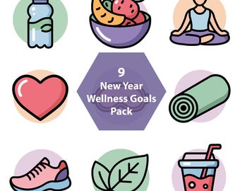 Wellness Icon Clipart, Yoga, Meditation, Planer Stickers (SVG, EPS, PNG digitaler Download)