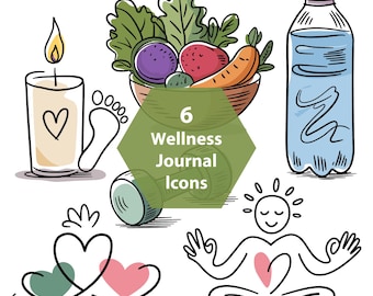 Wellness Journal Icons, Self Care Set, Gesunder Lebensstil Clipart, Meditation, Fitness, Ernährung Icons, Cut Datei, Cricut, digitaler Download