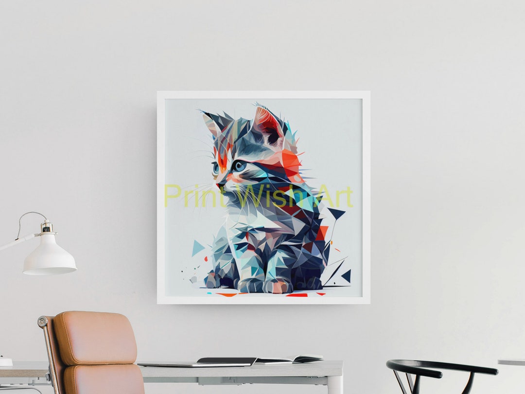 Meowtivating Geometric Cat Wall Art Etsy