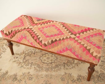 Foostool bench, Pink piano bench, Hallway bench, Kilim upholstered bench, Comfy Chair, Reading nook bench, Saloon bench, Bohemian ottoman