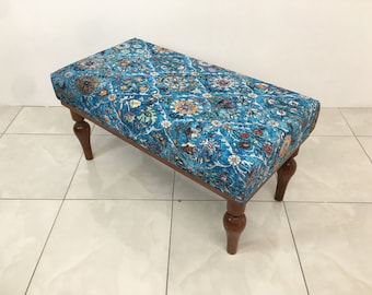 Blue ottoman, Bench for bedroom, Vanity bench, Turkish bench, Coffee bench, Foyer bench, Entry bench, Sitting bench, Bohemian footstool