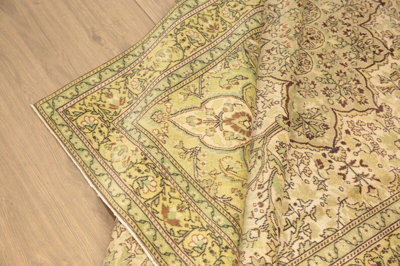 genuine wool rug, sage green rug, oriental rug, saloon rug, turkish handmade rug, wedding rug, 6.6x9.7 ft, vintage rug, large rug, DC 6816