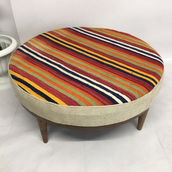 Coffee table, Kilim center table, Bohemian table, Nesting table, Yoga bench, Upholstered bench, Round ottoman, Living room table, DCY 02-K