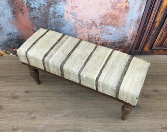 Footstool bench, Vanity table bench, Striped kilim bench, Thin bench, Kitchen nook bench, Upholstered bench, 12x36x18 inches, DCB 24