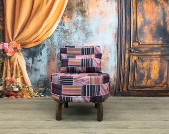 Patchwork pattern design chair, Mid-century armchair, Furniture sofa chair, Modern rustic armchair, Lounge chair, Luxury chair, DCP 4239
