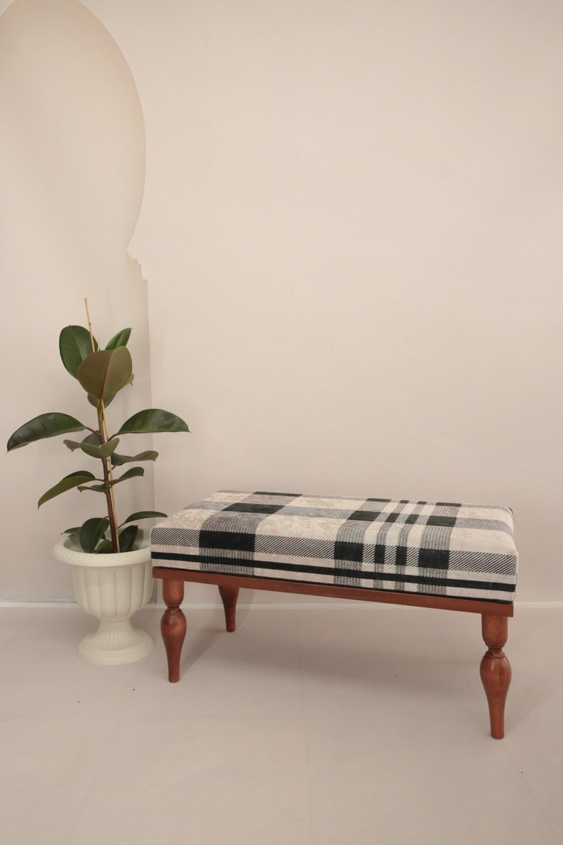 Desk bench, Plaid bench, End of bed bench, Wood work bench, Entryway bench, Shoe bench, Ottoman chair, Handmade bench, Foyer bench