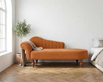 Burnt Orange Velvet Daybed Couch | Bold Chaise Lounge Settee