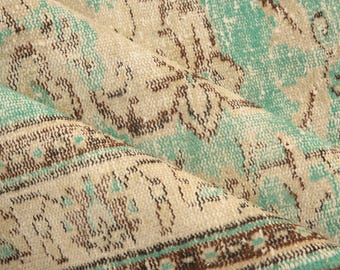 pastel color rug, green handmade rug, family room rug, turkish rug, designer rug, vintage oushak rug, 5.5x8.9 ft, large size wool rug DC6279