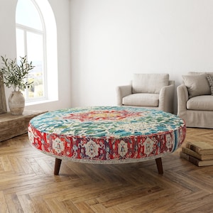 Vibrant Round Center Table | Colorful Boho Printed Upholstered Footrest