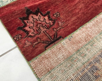 Alfombra bohemia de lana, alfombra multicolor, alfombra para escalones, alfombra para pasillo, alfombra turca vintage, alfombra para entrada, alfombra oushak, 3.1 x 11.2 pies, alfombra antigua, DC 2151