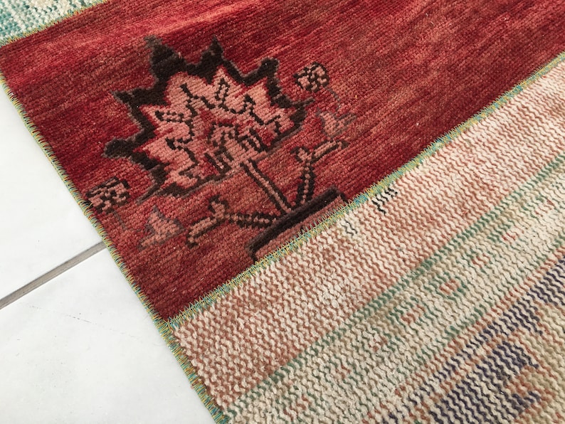 bohemian wool rug, multicolor rug, stair treads rug, aisle rug, turkish vintage rug, entryway rug, oushak rug, 3.1x11.2 ft, old rug, DC 2151