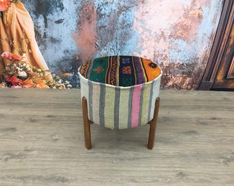 Ottoman stool, Woven bench, Piano bench, Accent bench, Porch stool, Kilim stool, Upholstered bench, Button bench, Short bench, DCFV 35