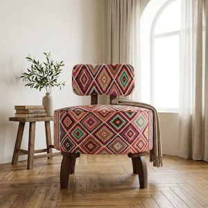 Sillón redondo estilo suroeste / Asiento de tocador tapizado en vibrantes diamantes DCP 4186