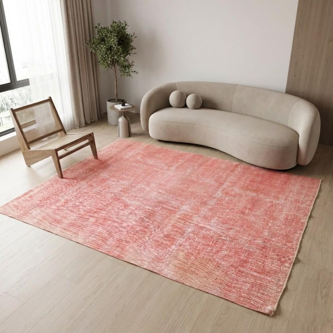 Salmon Color Rug Coral Salmon Rug, Distressed Natural Fiber, Antique Style Vintage, 6 ...