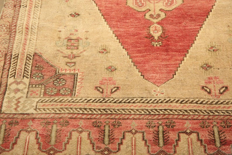 Red Turkish Rug, Antique Diamond Medallion Vintage Wool Rug, 4.1x9.9 Ft ...
