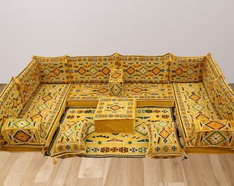 U-shaped Sofa, Traditional Sofa, Oriental Boho Lounge Set, Majlis Seating, Sectional Floor Set, Ottoman Sofa Set, Moroccan Style Couch
