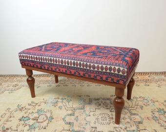 kilim ottoman, kilim bench, handmade furniture, living room bench, mid table, piano bench, boho decor bench, bedroom bench, sitting bench